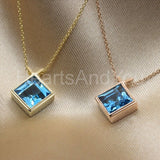 1ct Princess Simulated Blue Topaz Bezel Pendant 14k Yellow Gold Plated NO CHAIN