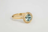2ct Round Cut Blue Aquamarine Engagement Ring Halo Diamond  18k Yellow Gold Over