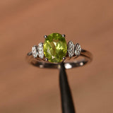 2.3ct Engagement Ring Oval Green Peridot Stylish Art Deco 14k White Gold Finish