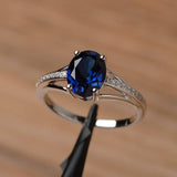 1.4ct Oval Cut Blue Sapphire Split Shank Engagement Ring 14k White Gold Finish