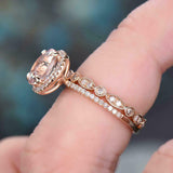 2.1ct Round Peach Morganite Engagement Ring 14k Rose Gold Finish Halo Bridal Set