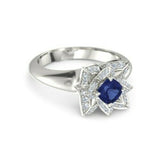 3Ct Cushion Cut Blue Sapphire Diamond Floral Engagement Ring 14K White Gold Over