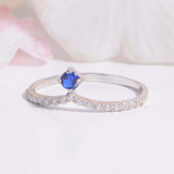 1.2ct Round Cut Blue Sapphire Engagement Ring Curved Shape 14k White Gold Finish