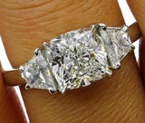 4Ct Cushion Cut Trilogy Engagement Ring 14K White Gold Finish Trapezoid Accents