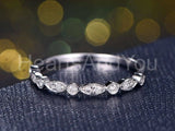 0.3ct Round Cut Moissanite Milgrain Half Eternity Band 14k White Gold Plated