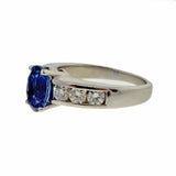 2ct Oval Cut Blue Sapphire Engagement Ring Diamond Accent 14k White Gold Finish