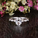 Solitaire with Accent Engagement Ring 1.5ct Oval Cut Diamond 14k White Gold Over