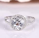 Halo Split Shank Engagement Ring 1.9ct Round Cut Diamond 14k White Gold Finish