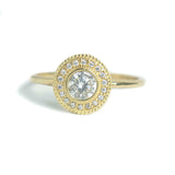 1.3ct Round Cut Diamond Engagement Ring Milgrain Halo 14k Yellow Gold Finish