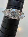 2.2ct Round Cut Moissanite Three Stone Engagement Ring 14k White Gold Plated