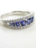 2ct Round Cut Blue Sapphire Wedding Band Ring Anniversary 14k White Gold Finish