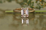 3Ct Emerald Cut Peach Morganite Engagement Solitaire Ring 14K Rose Gold Finish