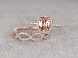 2ct Oval Cut Morganite Bridal Wedding Set Infinity Design 14k Rose Gold Finish