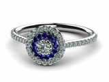 2.2ct Round Cut Diamond Sapphire Halo Engagement Ring 14k White Gold Finish