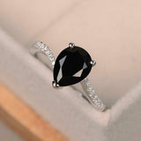 1.7ct Pear Cut Black Diamond Swirl with Accents Design Ring 14k WhiteGold Finish