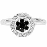1.2ct Round Cut Black Diamond Engagement Ring Halo Floral 14k White Gold Finish