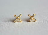 0.6ct Round Cut VVS1D Diamond Cross Design Stud Earrings 14k Yellow Gold Finish
