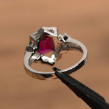 1.5ct Emerald Cut Pink Ruby Accent Solitaire Engagement Ring 14k White Gold Over