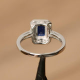 2.3ct Emerald Cut Blue Sapphire Diamond Accent Halo Ring 14k White Gold Finish