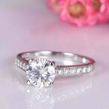 1.7ct Round Cut Diamond Engagement Ring Accents Solitaire 14k White Gold Finish