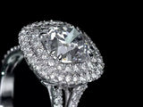 2ct Cushion Diamond Engagement Ring Double Halo Split Shank 14k White Gold Over