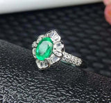 2.2ct Engagement Ring Oval Cut Green Emerald Floral Cocktail 14k White Gold Over