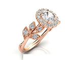1.7ct Round Cut Diamond Engagement Ring Halo Leaf Design 14k Rose Gold Finish