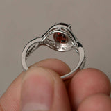 2ct Oval Cut Red Garnet Infinity Promise Engagement Ring 14k White Gold Finish