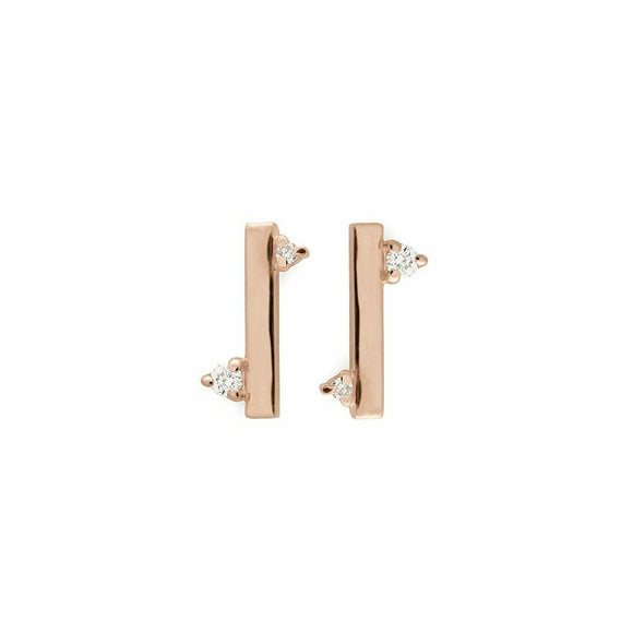 0.15ct Round Cut Diamond Vertical Bar Minimal Stud Earrings 14k Rose Gold Finish