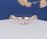 0.2ct Round Simulated Diamond Curved Dainty Pearl Wed Band 14k Rose Gold Plated