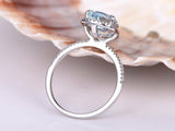 1ct Pear Cut Blue Aquamarine Halo Solitaire Engagement Ring 14k WhiteGold Finish