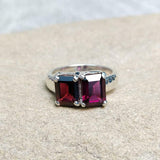2ct Engagement Ring Emerald Cut Pink Ruby Two Stone Solitaire 14k WhiteGold Over