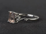 2ct Engagement Ring Emerald Cut Morganite Solitaire Women 14k White Gold Finish