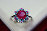 2.25ct Engagement Ring Round Cut Pink Ruby Flower 14k White Gold Finish