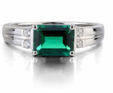 2.35ct Green Emerald Cut Solitaire Round Accent Ring 14k White Gold Finish