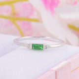 0.5ct Baguette Cut Green Emerald Wedding Band Minimalist 14k White Gold Finish