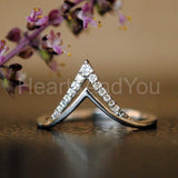0.08ct Round Cut Moissanite Stackable Double Chevron Band 14K White Gold Plated