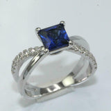 2ct Princess Blue Sapphire Diamond Split Band Engagement Ring 14k WhiteGold Over