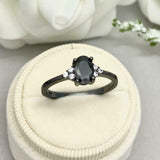 1ct Engagement Ring Oval Cut Black Diamond Petite Solitaire 14k BlackGold Finish