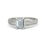 2Ct Emerald Cut Diamond Vintage Solitaire Engagement Ring 18K White Gold Finish