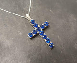 1.55ct Blue Sapphire Pendant Round Cut Holy Cross 14k White Gold Finish NO CHAIN