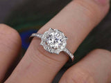 1.7ct Round Cut Diamond Engagement Ring Halo 14k White Gold Finish with Accents