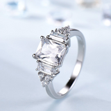 2.3ct Radiant Cut Diamond Trilogy Round Accents Ring 14k White Gold Finish