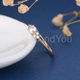 0.5ct Round Simulated Diamond Cluster Pearl Engagement Ring 14k Rose Gold Plated
