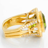 3ct Round Green Peridot Cocktail Halo Vintage Inspired Ring 14k Yellow Gold Over