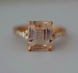 4.8ct Emerald Cut Morganite Engagement Ring Diamond Accents 14k Rose Gold Finish