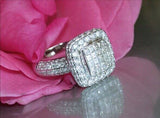 4Ct Princess Cut Diamond Iced Halo Cluster Engagement Ring 14K White Gold Finish