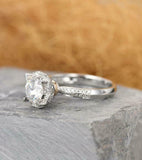 Halo Solitaire with Accents Ring 1.7ct Round Cut Diamond 14k White Gold Finish