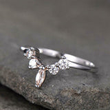 0.7ct Marquise Cut Peach Morganite Crown Minimalist Ring 14k White Gold Finish