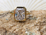 2.1ct Radiant Cut Simulated Diamond Bezel Solitaire Ring 14k White Gold Plated